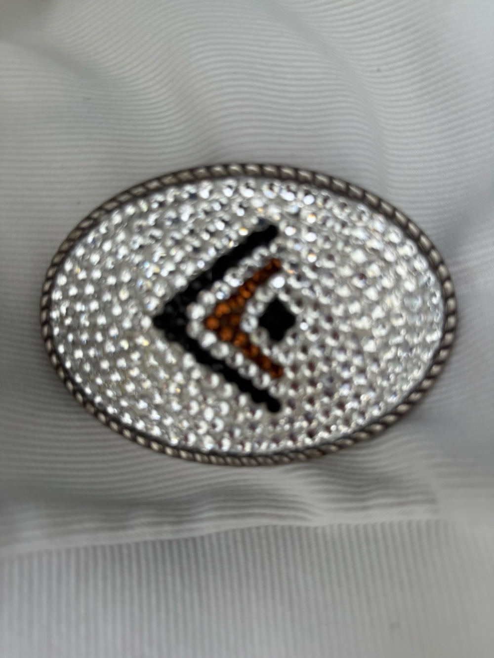 Rhinestone Oval Belt Buckle with Black & Amber Accent